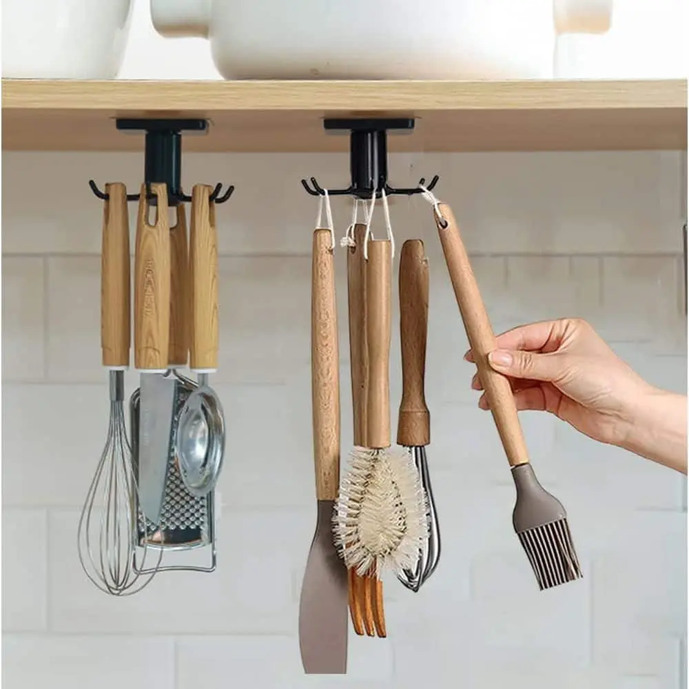 Adrinfly 2-Pieces Rotating Adhesive Kitchen Utensil Hooks