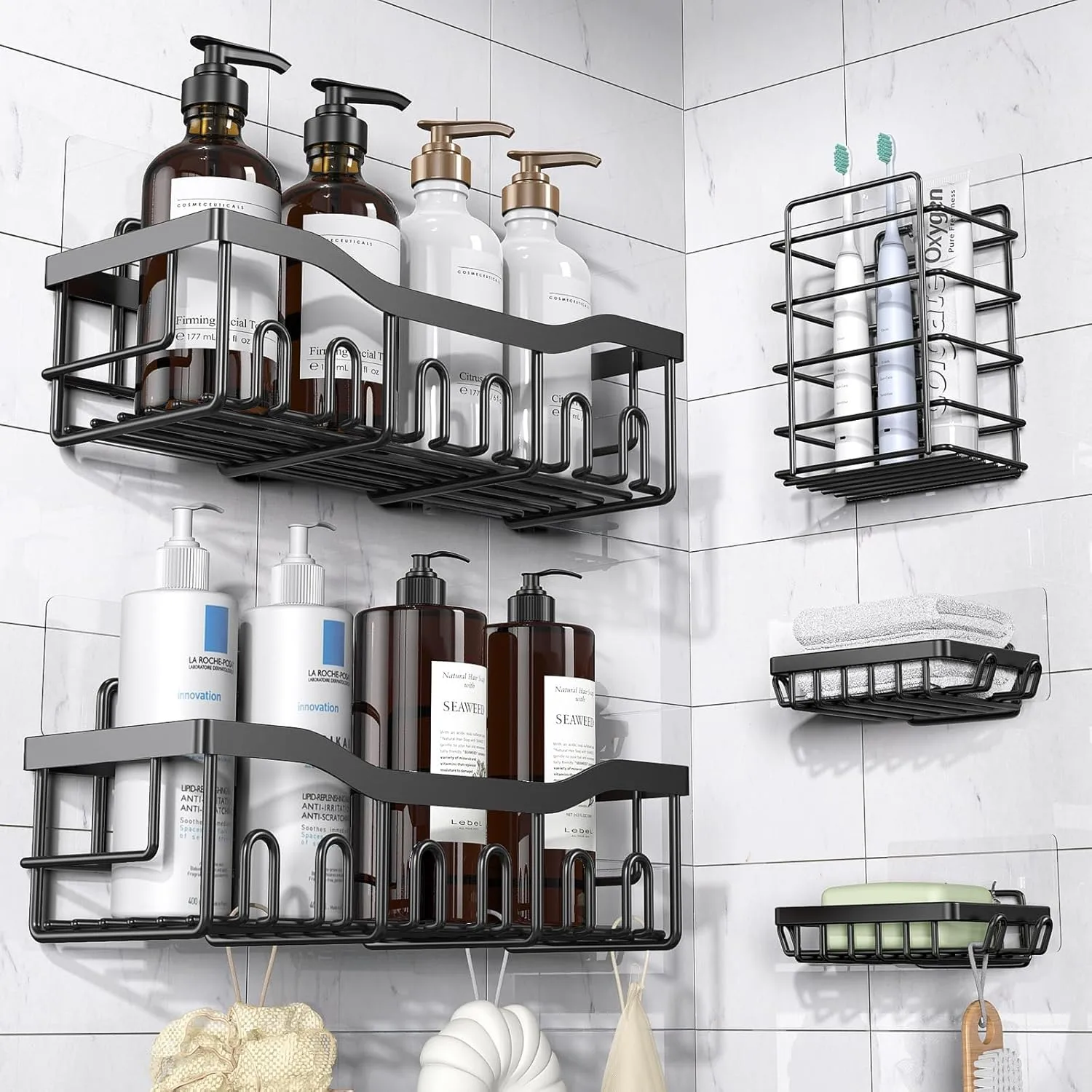 Adhesive Shower Organizer for Bathroom Caddy 5 Pack